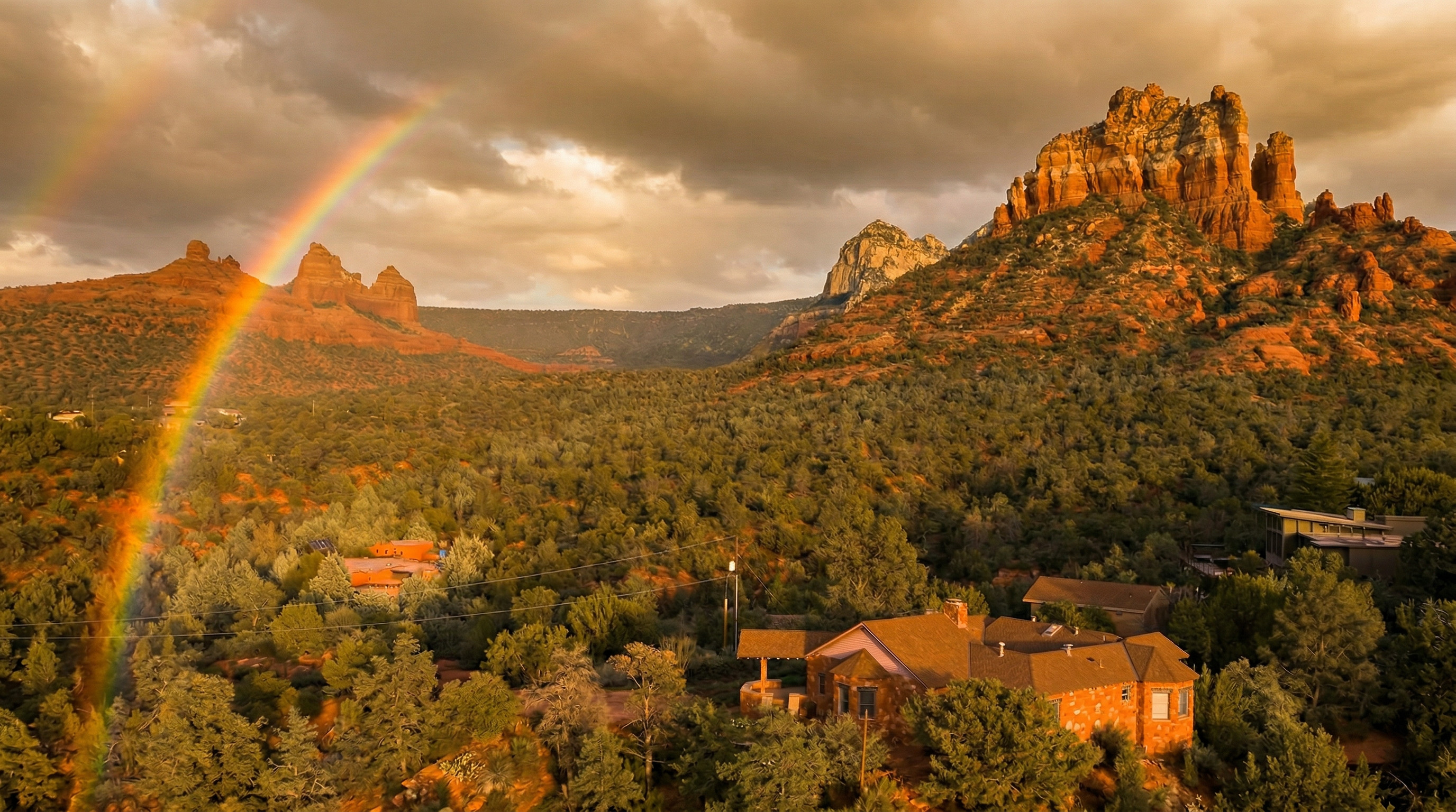 Gassaway Estate aerial with rainbow over Sedona red rocks