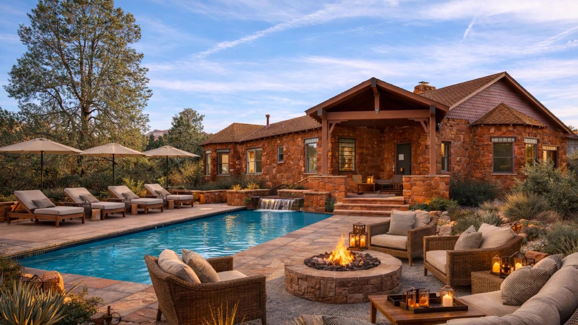 Conceptual render — estate with pool and outdoor living